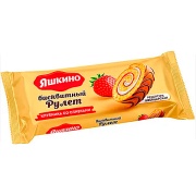 Рулет бисквитный Яшкино клубничный со сливками 200 гр